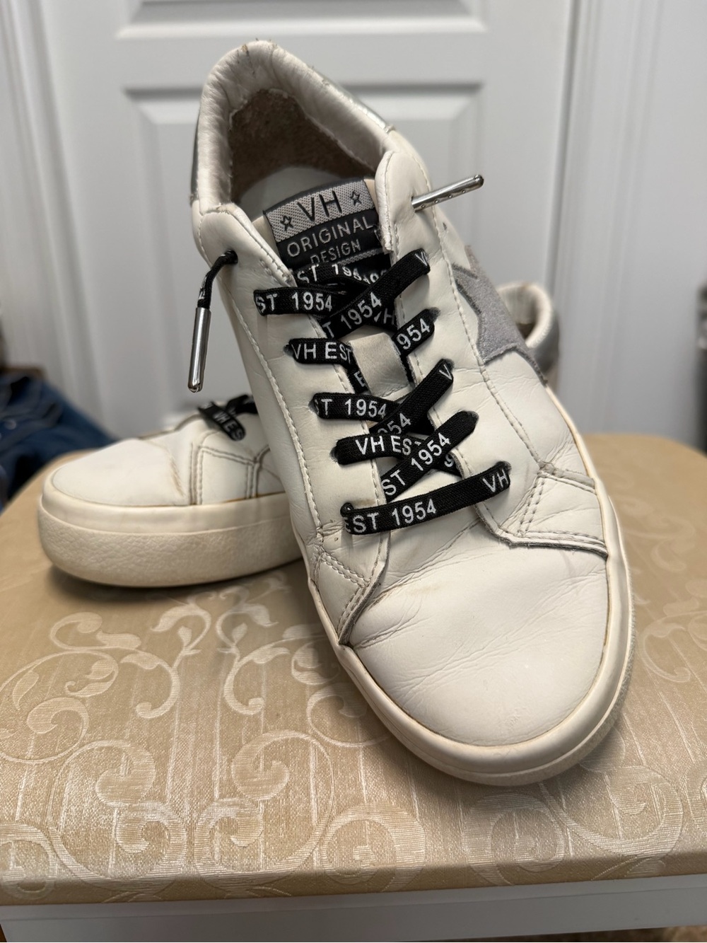 Vintage Havana White Leather Sneakers with Black Accent Laces